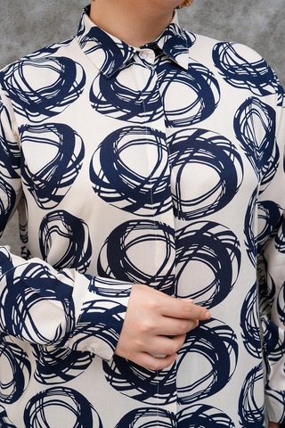Polologin Butik Lacivert Daire Desenli Krem Tunik Krem & Lacivert