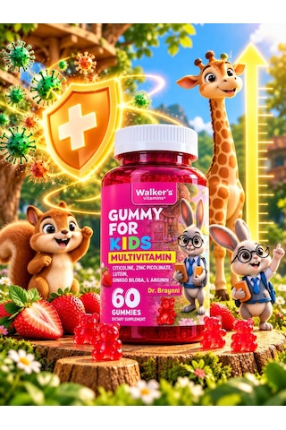 Kids Multivitamin Gummy 3lü Paket Sitikolin Lutein Çinko C Vitamini, Bağışıklık, Göz,odaklanma , Boy Uzaması