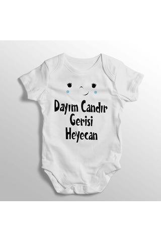 İmaj Tuğbababy Dayım Candır Gerisi Heyecan Yazılı Baskılı Bebek Zıbını Beyaz