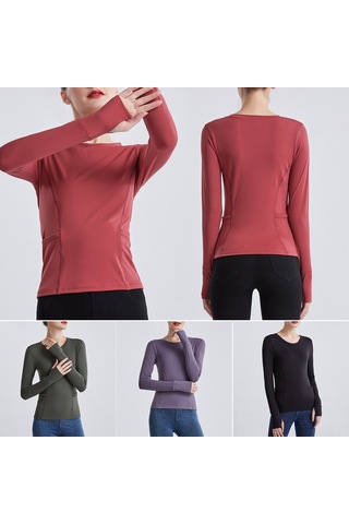 Jeemson Kadın Yoga Üstü - Rahat Nefes Alabilen Uzun Kollu Spor Tişört Ordu Yeşili