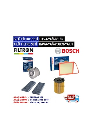 Peugeot 301 1.6 Hdi Bosch Filtre Bakım Seti (2012-2018) Peugeot 301 1.6 Hdi Bosch Filtre Bakım Seti (2012-2018)