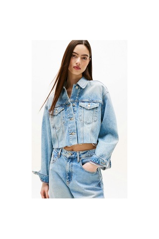 Tommy Jeans Kadın İkonik Şeritli Kısa Jean Mavi Ceket Dw0dw210631a5 Mavi