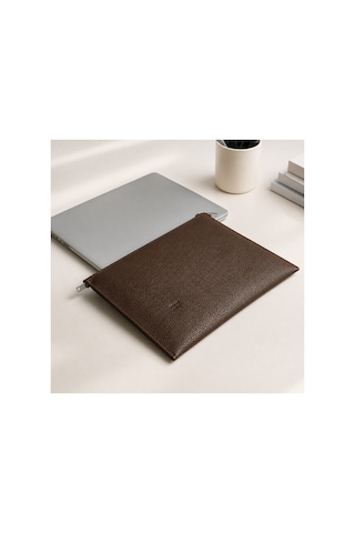 Zipcase 36x26 Cm Kalın Suni Deri Çift Dikişli Fermuarlı Laptop Ve Evrak Çantası Kahverengi Kahverengi