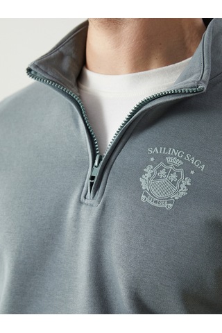 Lcwaıkıkı Classic Yeşil Dik Yaka Uzun Kollu Baskılı Erkek Sweatshirt