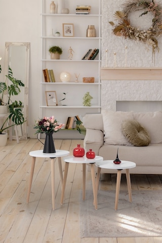 Zigon Sehpa / Üçlü Sehpa / Servis Sehpası /dekoratif Sehpa / Floara Ring Beyaz