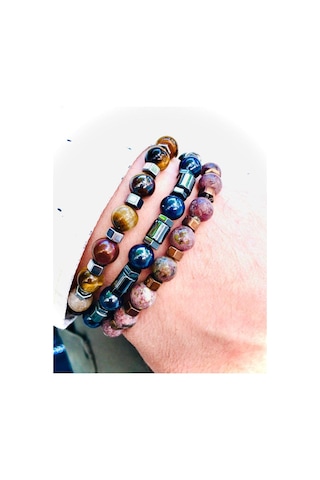 Nursaat Captiva Stell 3.Lü Set Doğaltaş Erkek Bileklik Seti N11.70197 Siyah