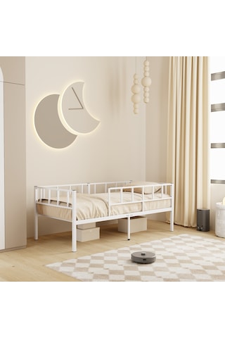 Zenit Metal Karyola Beyaz, Korkuluklu Karyola, Daybed, Ölçü Seçe Tek Kişilik