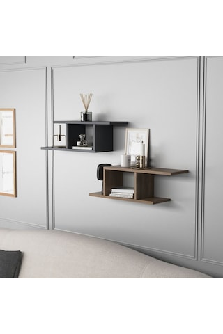 Deren Plus Duvar Rafı Antrasit Ceviz