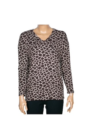 Barem Kadın Lina Büyük Beden Kışlık V Yaka Yumoş Kahve Bluz D09 Kahve