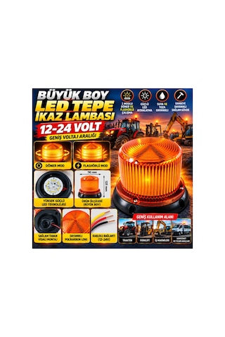Tepe Lambası Büyük Boy 2 Modlu Döner ve Çakar Vidalı 12-24V
