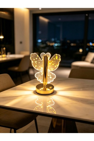 Vezza Home Kristal Melek Şarjlı Masa Lambası 3 Renk Modlu Dokunmatik Gece Lambası Gold Dekoratif Aydınlatma