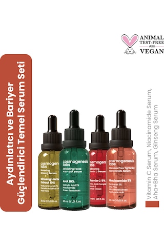 Cosmogenesis Labs Aydınlatıcı ve Bariyer Güçlendirici Temel Serum Seti