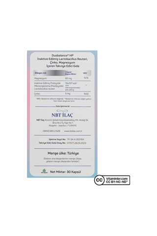 Nbt Duobalance Hp Probiyotik 30 Kapsül