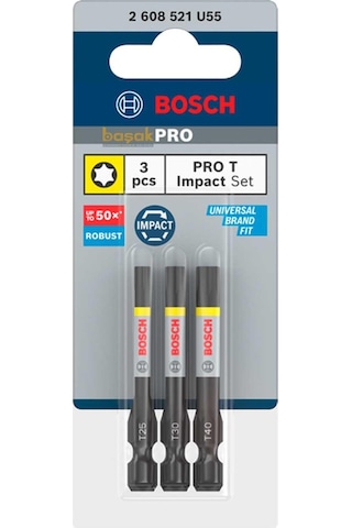 Bosch Pro Impact 3'lü Torx Bits Uç Seti T10-t15-t20 55 Mm 2608521u55