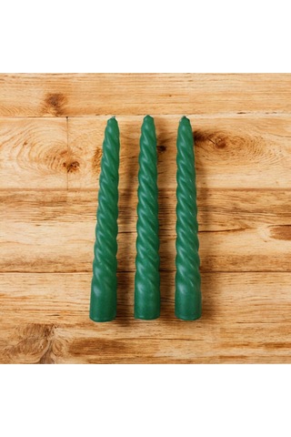 Denic 3 lü Yeşil İtalyan Burgulu Şamdan Mum Kıvrımlı Mum