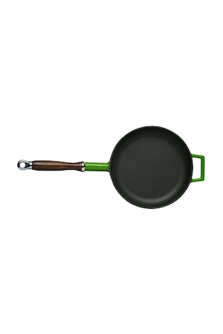 Lava Döküm Yuvarlak Kızartma Tavası Çap Ø 24cm Döküm Demir Ahşap Saplı. - Yeşil Yeşil