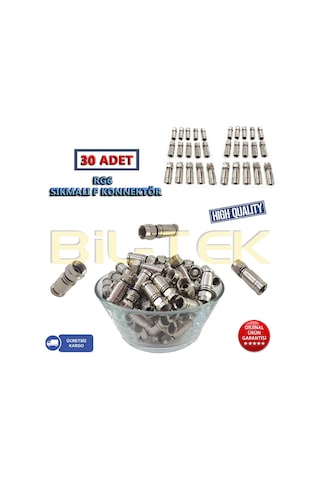 Rg6 Sıkmalı F Konnektör - 30 Adet