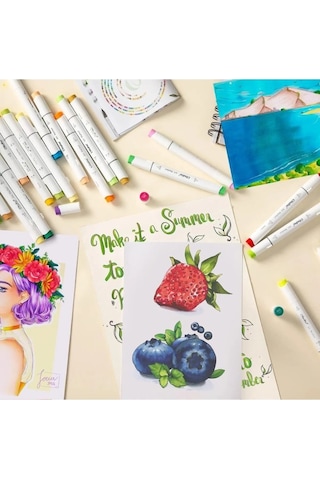 Mikro Çift Uçlu Fosforlu Kalem Art Marker 48 Renk Çok Renkli