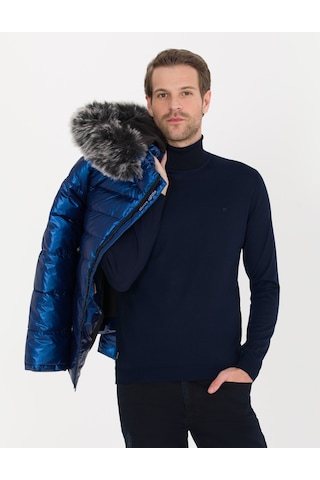 Pierre Cardin Lacivert Slim Fit Balıkçı Yaka Yün Karışımlı Basic Triko Kazak 50257302-vr033
