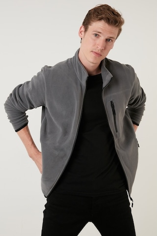 Buratti Slim Fit Fermuarlı Cepli Dik Yaka Polar Erkek Hırka 5906028 Gri