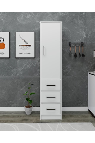 Modera Çok Amaçlı Dolap 3 Çekmeceli Kapaklı Modern Saklama Dolabı, Mutfak Banyo Dolabı, Beyaz Beyaz