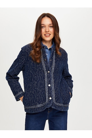 Faik Sönmez Simli Şerit Detaylı Kapitone Denim Ceket W26ckt013 Uw26ckt01327 İndigo