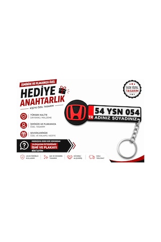 Honda Logolu Ve Plakalı Anahtarlık , Kişiye Özel - Hediyelik Honda Araç Plaka Anahtarlık - Plakalık