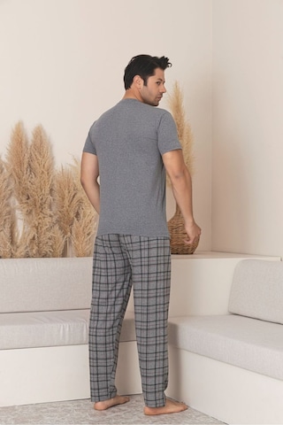 Sude Homewear Erkek Professional Wrıtıng Patterned Kısa Kol Pijama Takımı Gri
