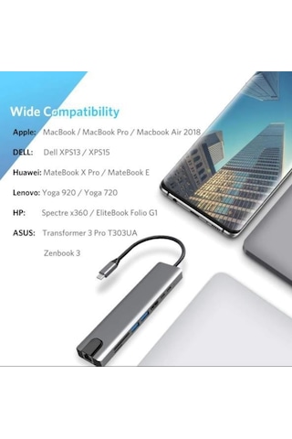 Grc Accessory 8 in 1 4K Type C USB 3.0 Hub HDMI RJ45 SDTF Adaptörü