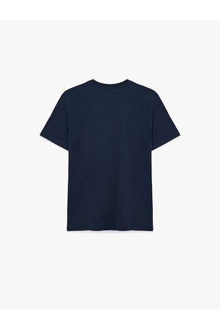 Koton Pamuklu Kısa Kollu Bisiklet Yaka Baskılı Slim Fit Tişört Lacivert 6sam10066mk
