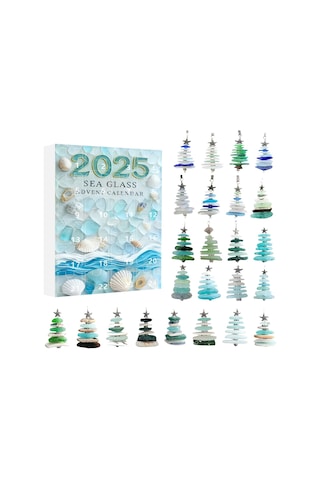 Moveevo 2025 Deniz Camı 2d Noel Ağaçlı Advant Kalenderi - Akrilik Askı Ve Kutu Seti Mavi Tonu