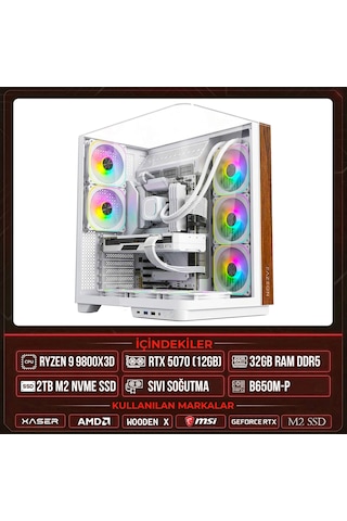 Xaser Wooden X180 R7-9800X3D 32 GB 2 TB M.2 NVMe SSD 12 GB RTX5070 Free Dos Masaüstü Oyuncu Bilgisayarı