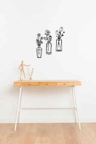 Vazo Çiçek Dekor Mdf Lazer Kesim 3'lü Duvar Tablosu 25x33 Cm