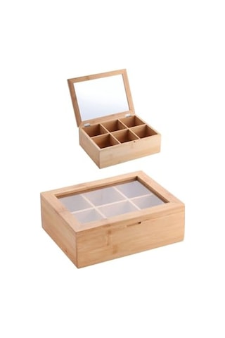 Deconox Bambu 6 Bölmeli Çay Kutusu  Bambu Mıknatıslı Kapak 21x16,5 X7cm 0