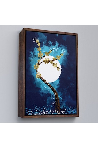 Çerçeveli Altın Çiçekli Ağaç Ve Ve Ay Kanva Tablo, Soyut Çağdaş Sanat Örneği-4971