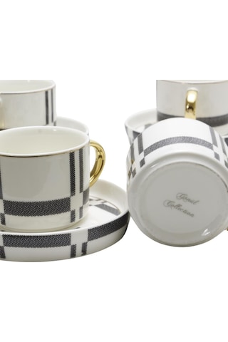Gönül Dayanıklı Porselen Desenli 6 Kişilik Fincan Takımı Gri Renk G3370