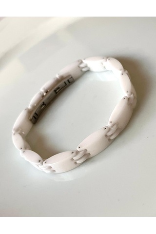 1. Sınıf Çelik Ve Seramik Mixli Beyaz Erkek Bileklik 20 Cm Beyaz