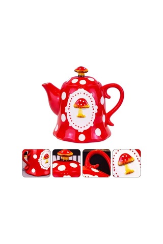 Mufunye Kuşkonmaz Desenli Seramik Çaydanlık, Isı Dayanıklı, 0.91l Kapasite, Ev Ve Misafirler İçin Çok Amaçlı Kullanım Kırmızı