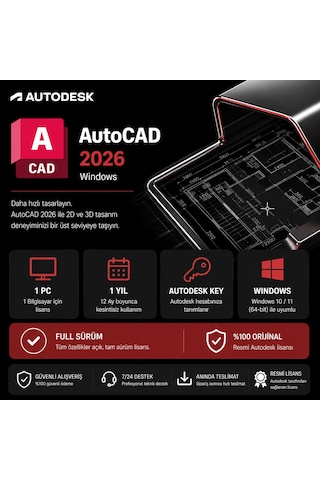Autodesk Autocad 2026 Windows - 1 Pc 1 Yıl Autodesk Key Full Sürüm Autodesk Autocad 2026 Windows - 1 Pc 1 Yıl Autodesk Key Full Sürüm