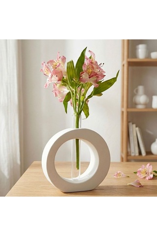 Beyaz Taş Tozu Halka Vazo Ve Cam Tüp Difüzör Seti - Minimalist Oval Geometrik Oda Kokusu Standı Beyaz Beyaz Taş Tozu Halka Vazo Ve Cam Tüp Difüzör Seti - Minimalist Oval Geometrik Oda Kokusu Standı Beyaz