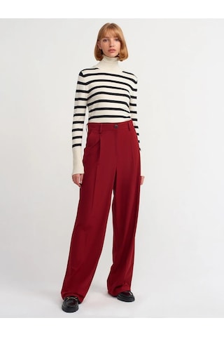 Dilvin Balıkçı Yaka Çizgili Droplu Kazak Krem 001