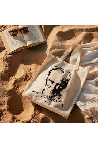 Atatürk Portre Ve İmzalı Bez Çanta - Hobi Hediye Çok Renkli