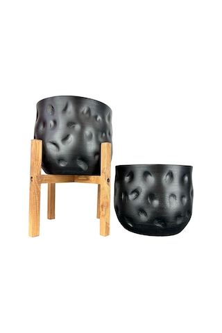 Bitki Tasarımı Ev Dekorasyon Aksesuar Bakır Desenli Toprak Saksı Saksılık Salon Çiçeklik İkili Set 4 Ayaklı - Ayaksız 19 Cm