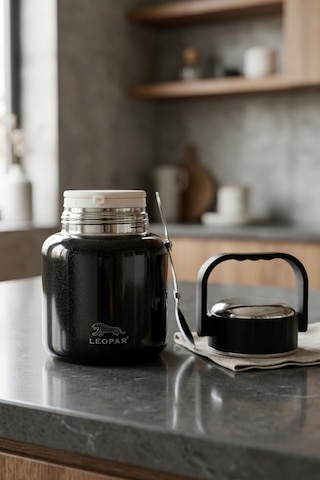 Cooker Leopar 900 Ml Kaşıklı Yemek Termosu Yk1517 Siyah