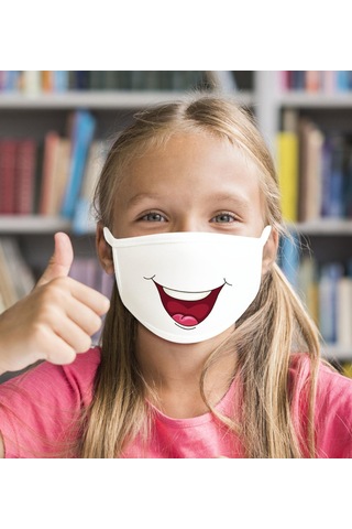 10 Adet Yıkanabilir Beyaz Çocuk Maske-5