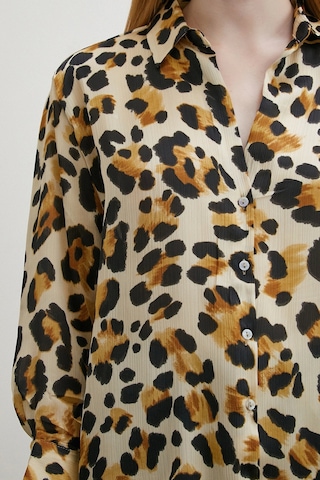 Never More Leopar Desenli V Yaka Gömlek Bej Bej