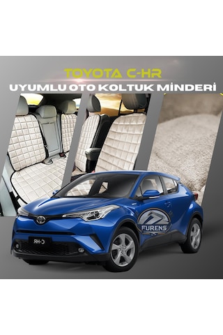 Toyota C-hr Bej Renk Tay Tüyü Cepli & Terletmez Sırtlı Oto Koltuk Minder Seti - Koltuk Koruma Kılıfı Ön & Arka Tam Set