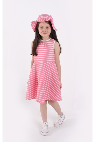 Aden Kids Kız Çocuk Çizgili Yazlık Elbise Ve Şapka Takımı - 2'li Set 4-12 Yaş, Pembe, Mavi, Bej, Bordo