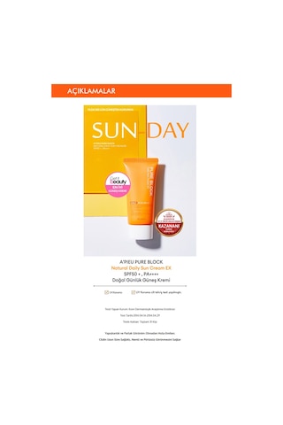 Missha Yapışkan His Bırakmayan Güneş Koruyucu Apıeu Pure Block Daily Sun Cream Ex Spf50/PA 50 ML