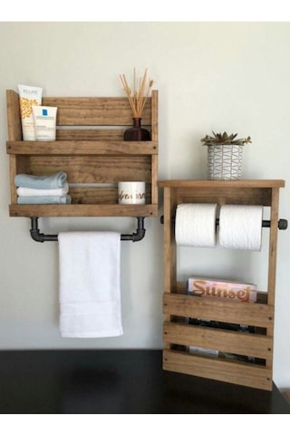 Halevia Ahşap Çok Amaçlı Raflı Havluluk Ve Tuvalet Kağıtlığı.